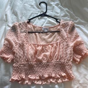 Superdown dusty rose sheer ruffle top
